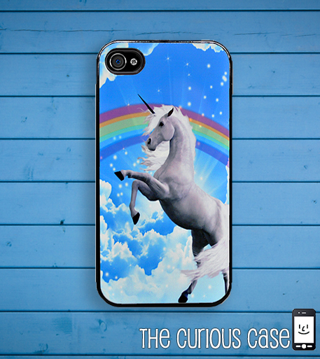 Unicorn Rainbow iPhone Case, fits iPhone 4 and iPhone 4S -Black Trim